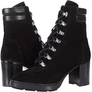 Aquatalia Iriana Womens Sz 10 Black Suede Leather Block Heel Lace Up Ankle Boots